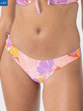 NWT ROXY Bell Bottom Blooms Hipster Shirred Back Cheeky Bikini Bottom-Size Large